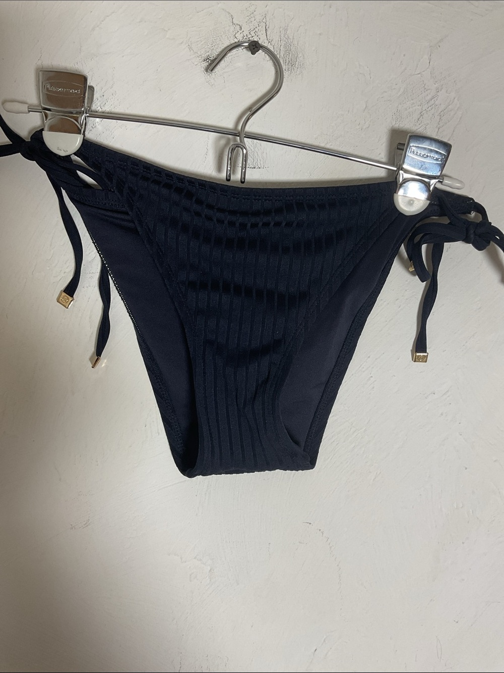 MICHAEL Michael Kors Ribbed Gold Chain Triangle Bikini Set Size S Navy - Picture 9 of 13
